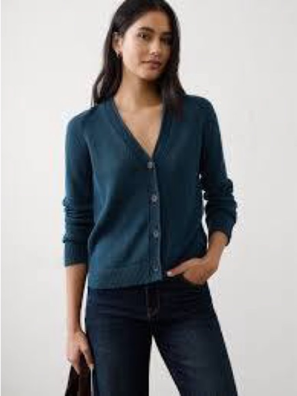 V-Neck Button Front Women's Cardigan Frank & Oak Yak Wool Forest Green Sz.L